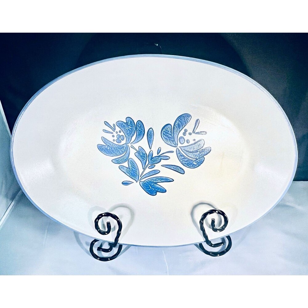 Pfaltzgraff Vintage Yorktowne 14” Oval Stoneware Serving Platter White Blue